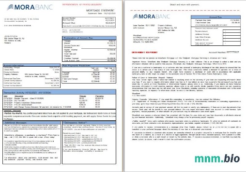 Andorra Bank MoraBank wyciąg z kredytu hipotecznego, 3 strony, 1-2